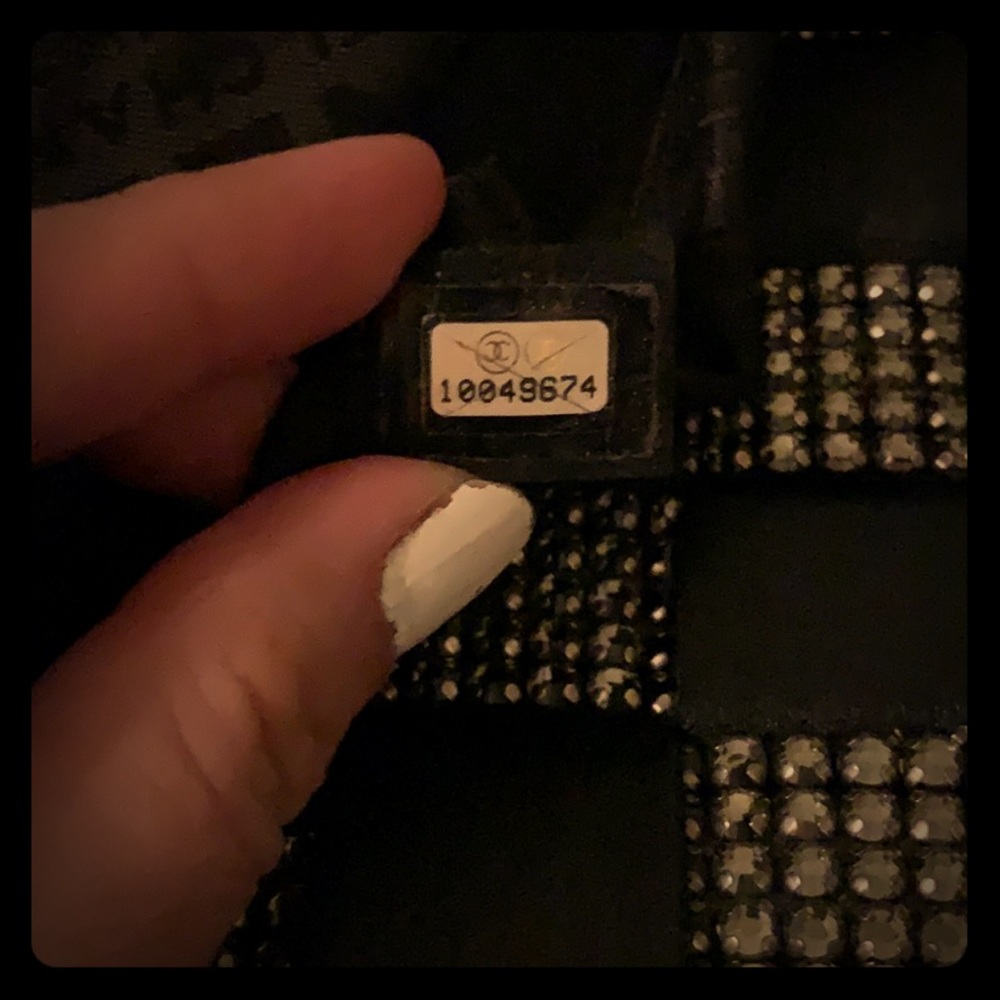 Chanel black lambskin leather crystals